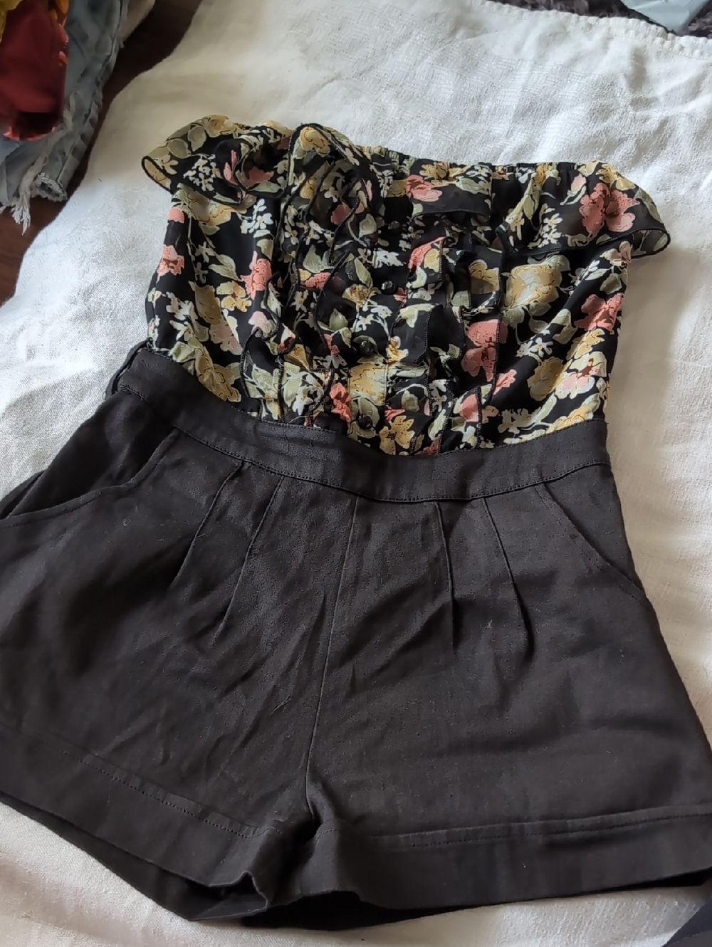 Papaya Black High-Waist Shorts with Floral Waistband